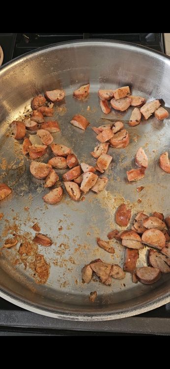 Step 2.1: Add diced chicken sausage and cook until browned, about 3-4 minutes