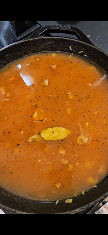 Step 2.1: Add chicken bone broth, bay leaf, salt, and pepper