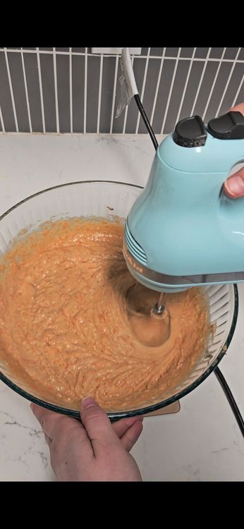Step 1.1: Add the dry ingredients and mix with beaters to ensure the protein powder is properly incorporated