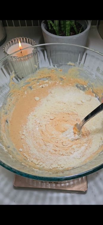 Step 1.1: Gradually add the dry ingredients to the wet ingredients, mixing until just combined