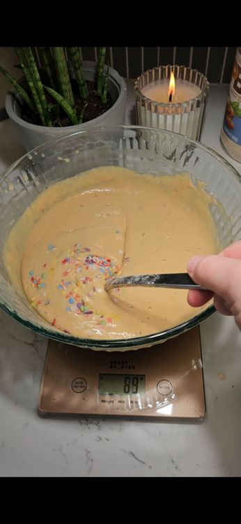 Step 2.1: Gently fold in the sprinkles just before cooking to minimize color bleeding