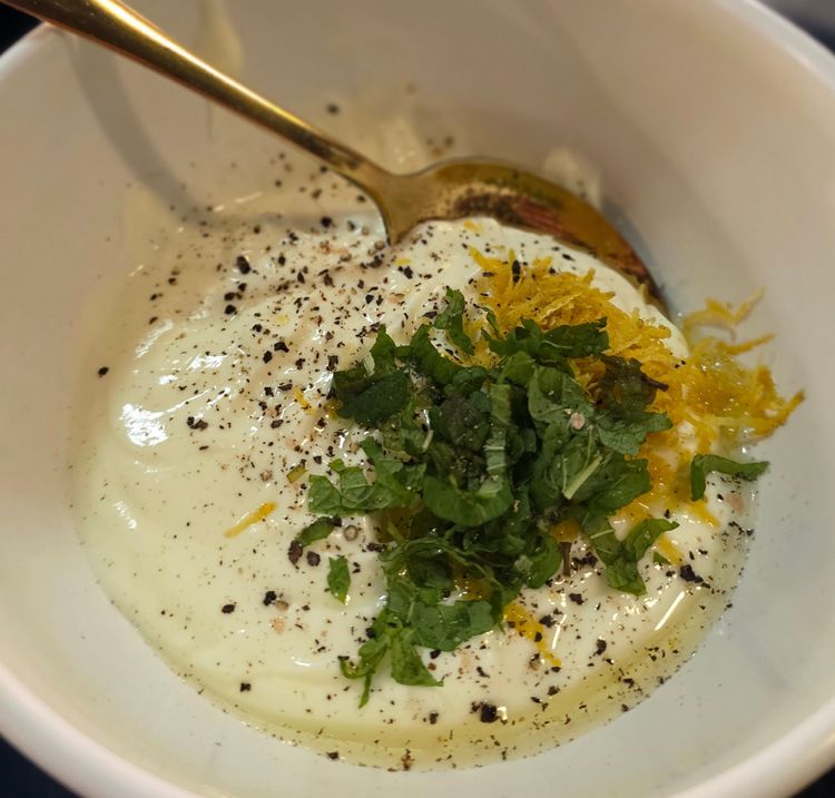 Step 1.1: Add the lemon zest, mint, dill, salt, and pepper