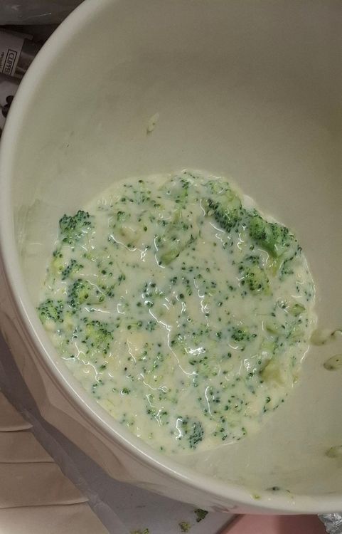 Step 1.1: Mix the broccoli in to the cheese sauce and set aside to cool