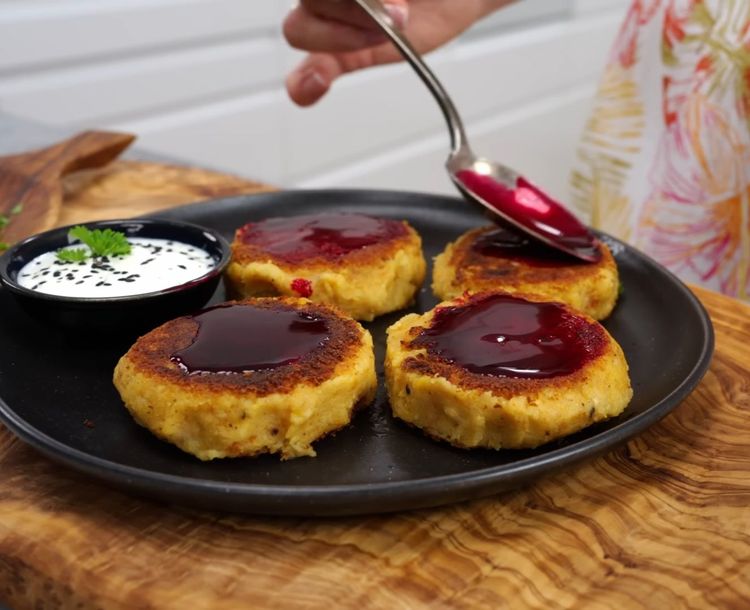 Step 6.2: Drizzle generously with the red beet glaze