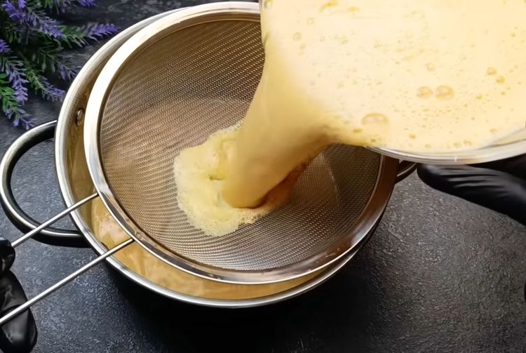 Step 5.1: Pass the mixture through a fine strainer to remove bubbles and ensure a silky texture
