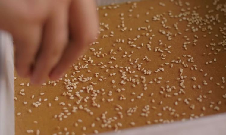 Step 5.1: Sprinkle toasted sesame on top and press lightly