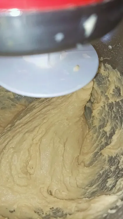 Step 1.1: When all flour has been added and mixed well, add butter and allow to mix for 5 more minutes