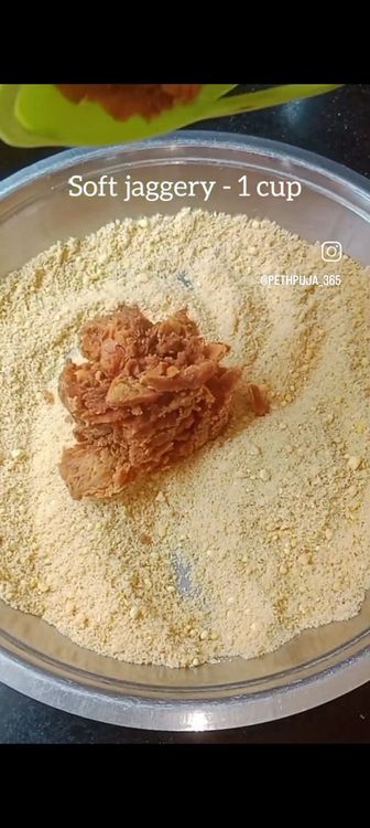Step 1.1: Crumble the mixture by adding soft jaggery