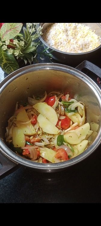 Step 1.4: Then add potato fingers with turmeric and salt 