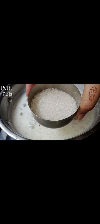 Step 1.1: Add sugar as per taste ( I added 1 cup sugar for 1 litre milk ) with roasted dryfruits