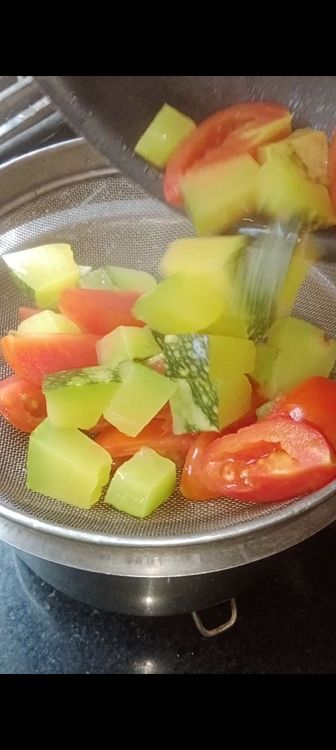 Step 1.1: Once the veggies cook , switch off the flame and strain it