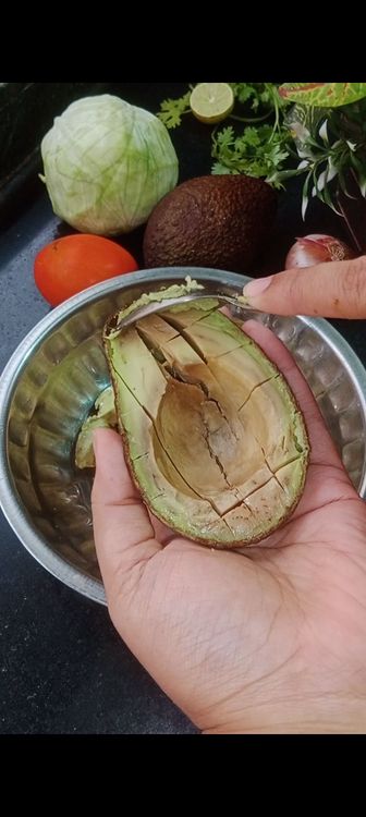 Step 1.1: Cut the flesh of avocado into cubes