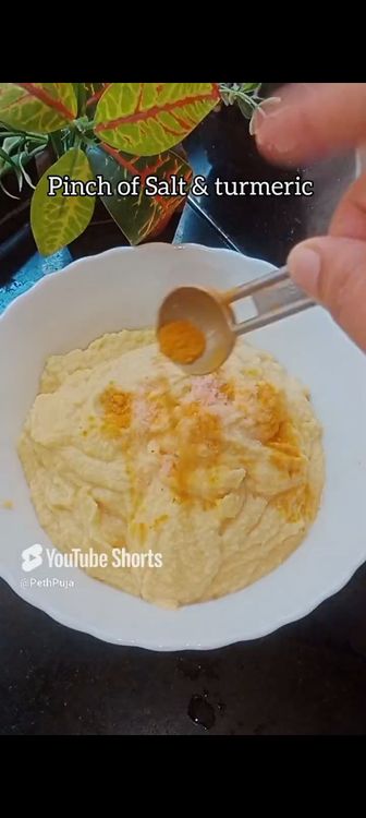 Step 1.1: Add turmeric and salt and beat the batter using fingers for 5-7 min