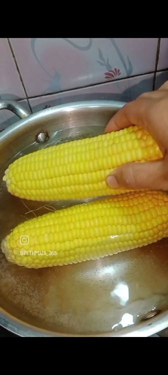 Step 1.1: Boil enough water in a vessel , add the washed corns with turmeric powder and salt to taste