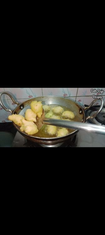 Step 1.2: While whisking the batter , heat oil 