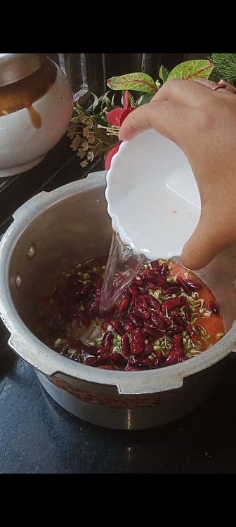 Step 1.3: Next add sprouts and rajma with 3 cups of water