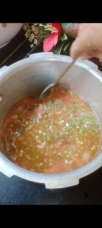 Step 1.5: Next add sprouts and rajma with 3 cups of water