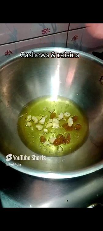 Step 1.1: Heat a kadhai or pan , add ghee followed by frying few raisins and cashews