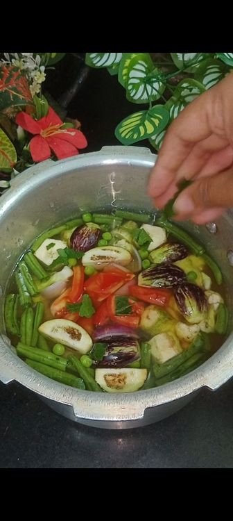 Step 1.8: Add all the veggies one by one as mentioned in the ingredients section from french beans - tomato