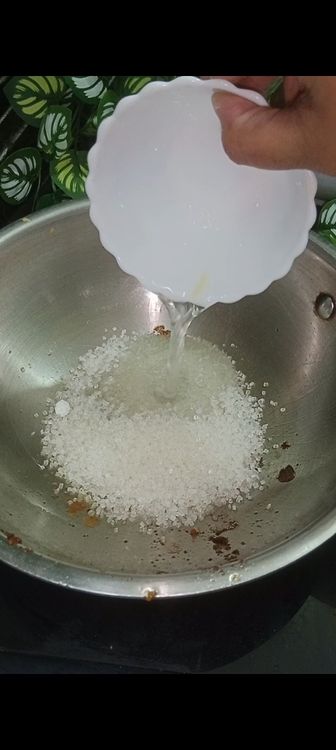 Step 2.1: In a pan, dissolve the sugar with enough water to just cover it (about ½ cup)