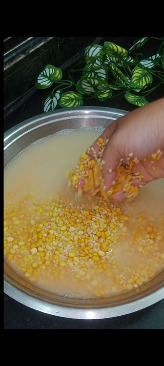 Step 1.2: Rinse and soak the chana dal, toor dal, moong dal, and urad dal together in water for 4-5 hours