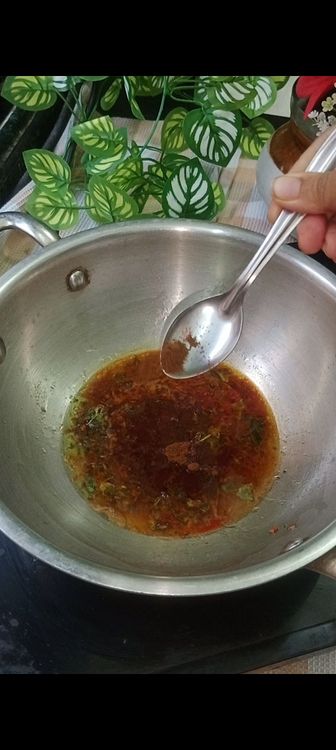 Step 1.2: Add turmeric and red chili powder, goda masala and simmer for few minutes