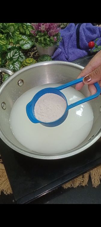 Step 1.1: Next add rajgira flour ( amaranth flour )