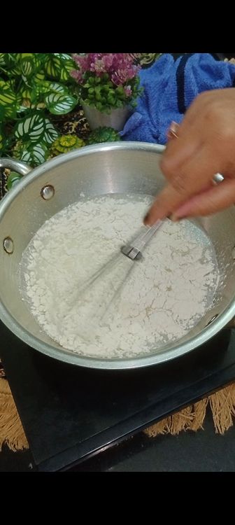 Step 1.2: Next add rajgira flour ( amaranth flour )