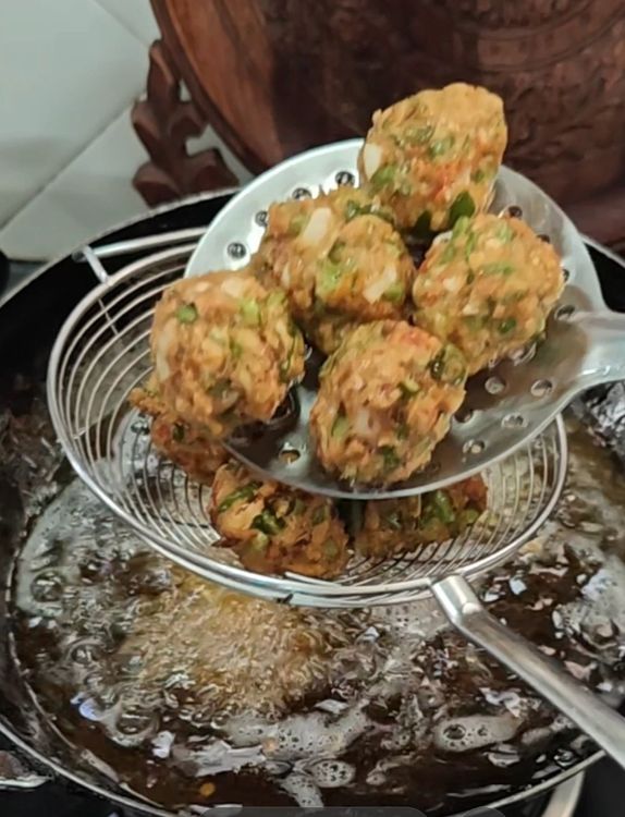 Step 1.1: Deep fry the balls in hot oil over low to medium heat until golden brown