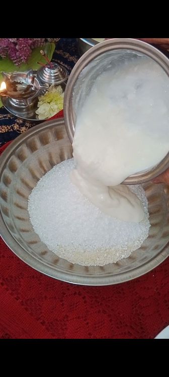Step 1.2: In a bowl , add sama rice and sabudana flour with curd and water 