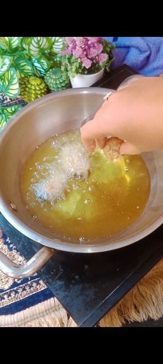 Step 1.2: Meanwhile, heat oil and check on the banana Modak mixture