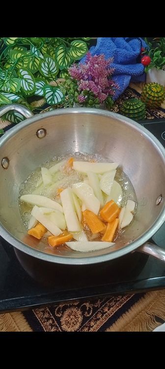 Step 1.2: Take raw banana, potatoes, yam, sweet potato, cauliflower, carrots, and chop into medium size cubes