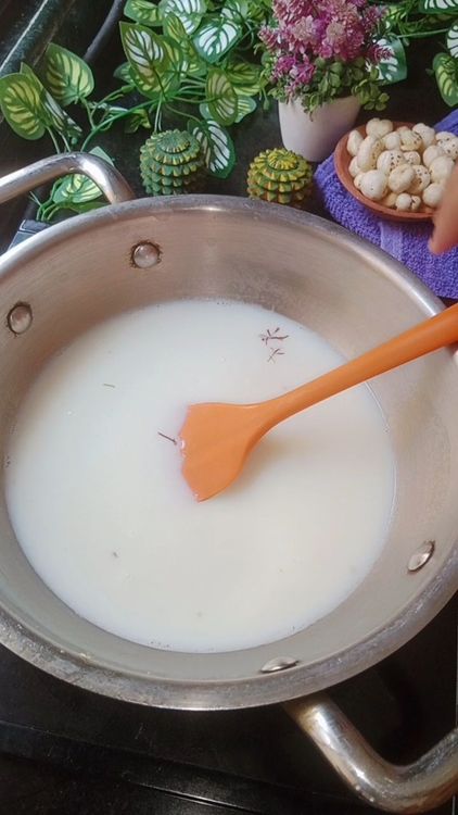 Step 1.3: In the same wok, add 1 tbsp water and 500 ml full cream milk