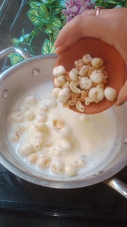 Step 1.1: Add the cashews and makhana into the milk