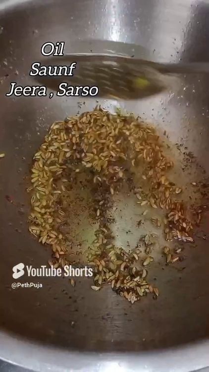 Step 1.1: Fos stuffing, heat oil , splutter some mustard seeds, fennel seeds , cumin seeds and then toss finely chopped onion & capsicum