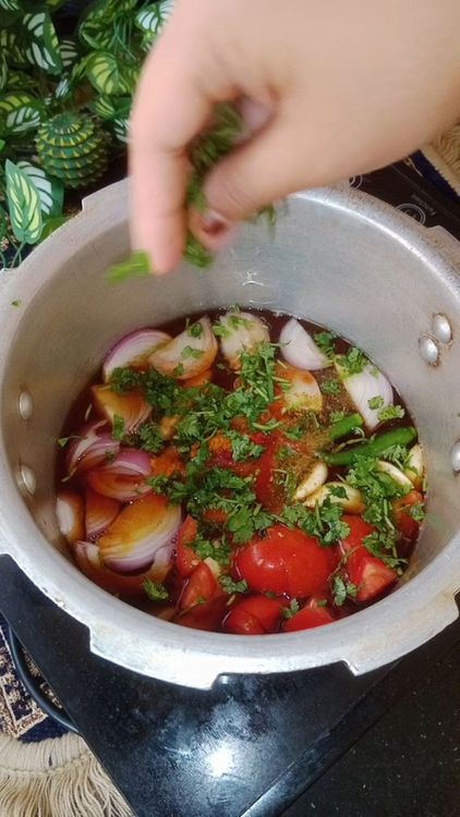 Step 1.1: Add coriander leaves it gives a nice leafy texture and 1 spoon of ghee