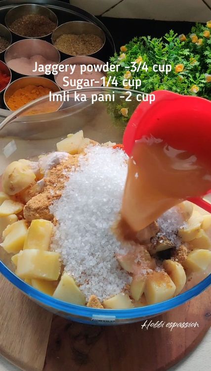 Step 1.1: Add the tamarind water to the mixture and mash a few potatoes to combine the flavors