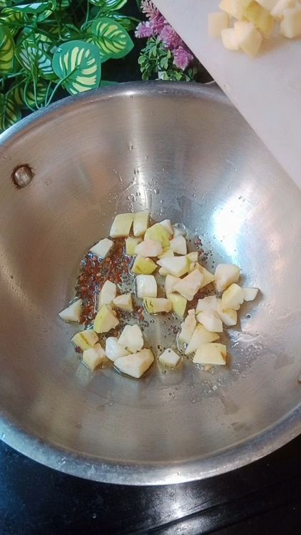Step 1.1: Season this tempering with pinch of asafoetida, it gives a nice aroma to the pickle along with guava