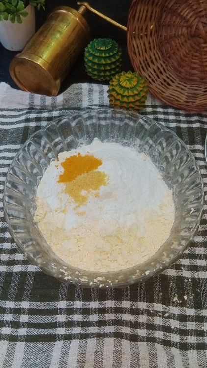 Step 1.1: Transfer the dry ingredients to a large plate , hand