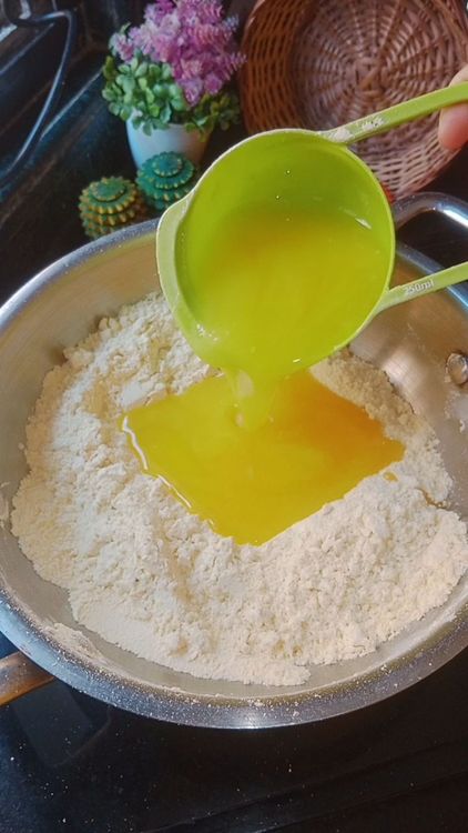 Step 1.1: Add 3/4 th cup ghee and mix really well , avoid lumps