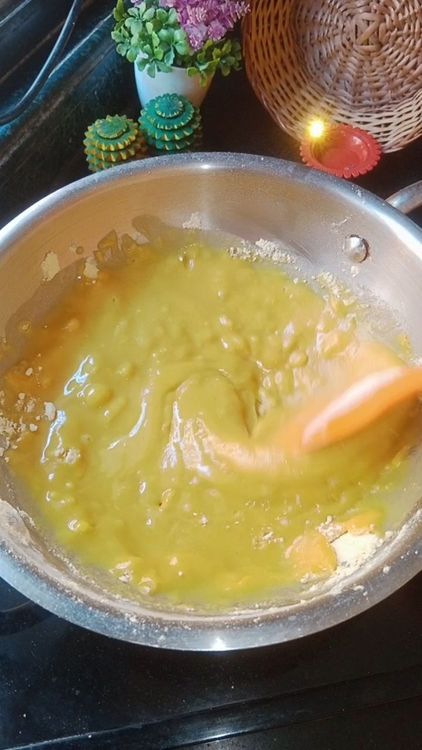 Step 1.2: Add 3/4 th cup ghee and mix really well , avoid lumps