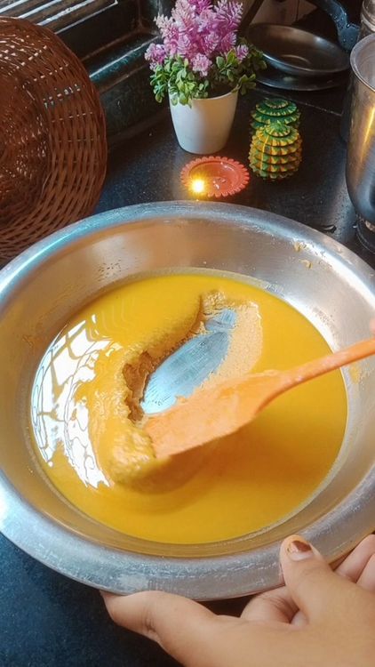 Step 1.1: Once the besan mixture cools down completely, it solidifies