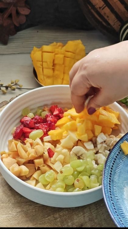 Step 2.1: In a bowl, add chopped fruits