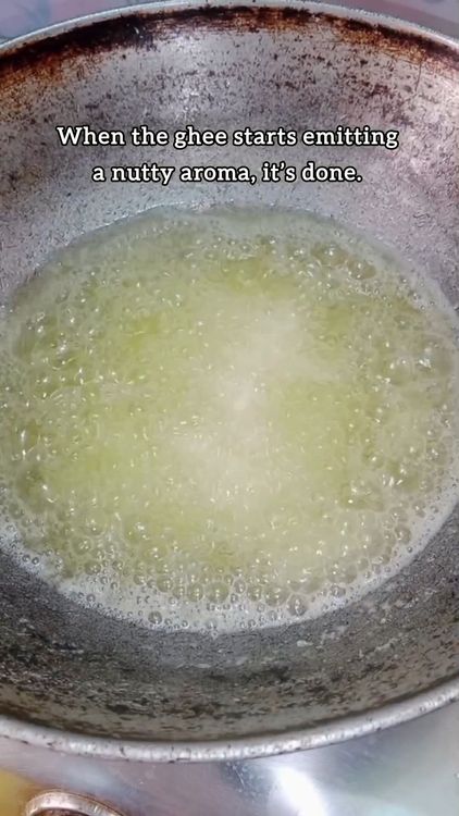 Step 1.3: As the white butter ( loni ) melts, it will start bubbling and frothing