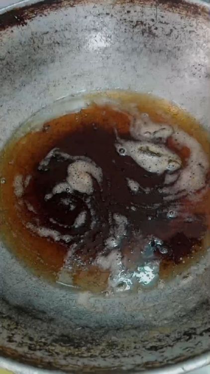 Step 1.1: Once the milk solids turn light brown and the ghee becomes clear, remove the pan from heat