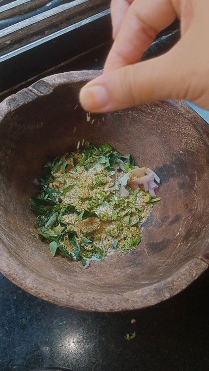 Step 1.2: Chop onion , curry leaves, green chillies and coriander leaves finely and add in a bowl