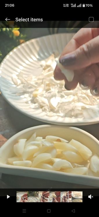 Step 1.2: Peel the skin off the garlic cloves; the heat will have loosened it, making it easier to remove