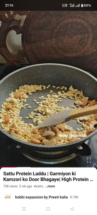 Step 1.1: Heat a pan and dry roast almonds on low heat for a minute