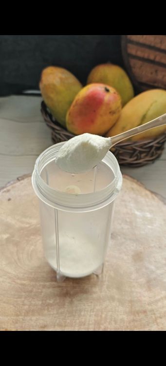 Step 1.1: Puree the mango, milk powder, and 2 tbsp milk in a blender until smooth