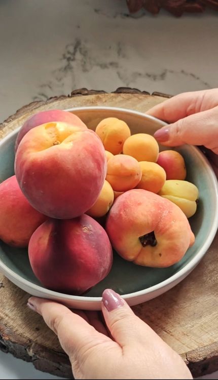 Step 1.1: Mix the chopped peach and apricot, sugar, and lemon juice well